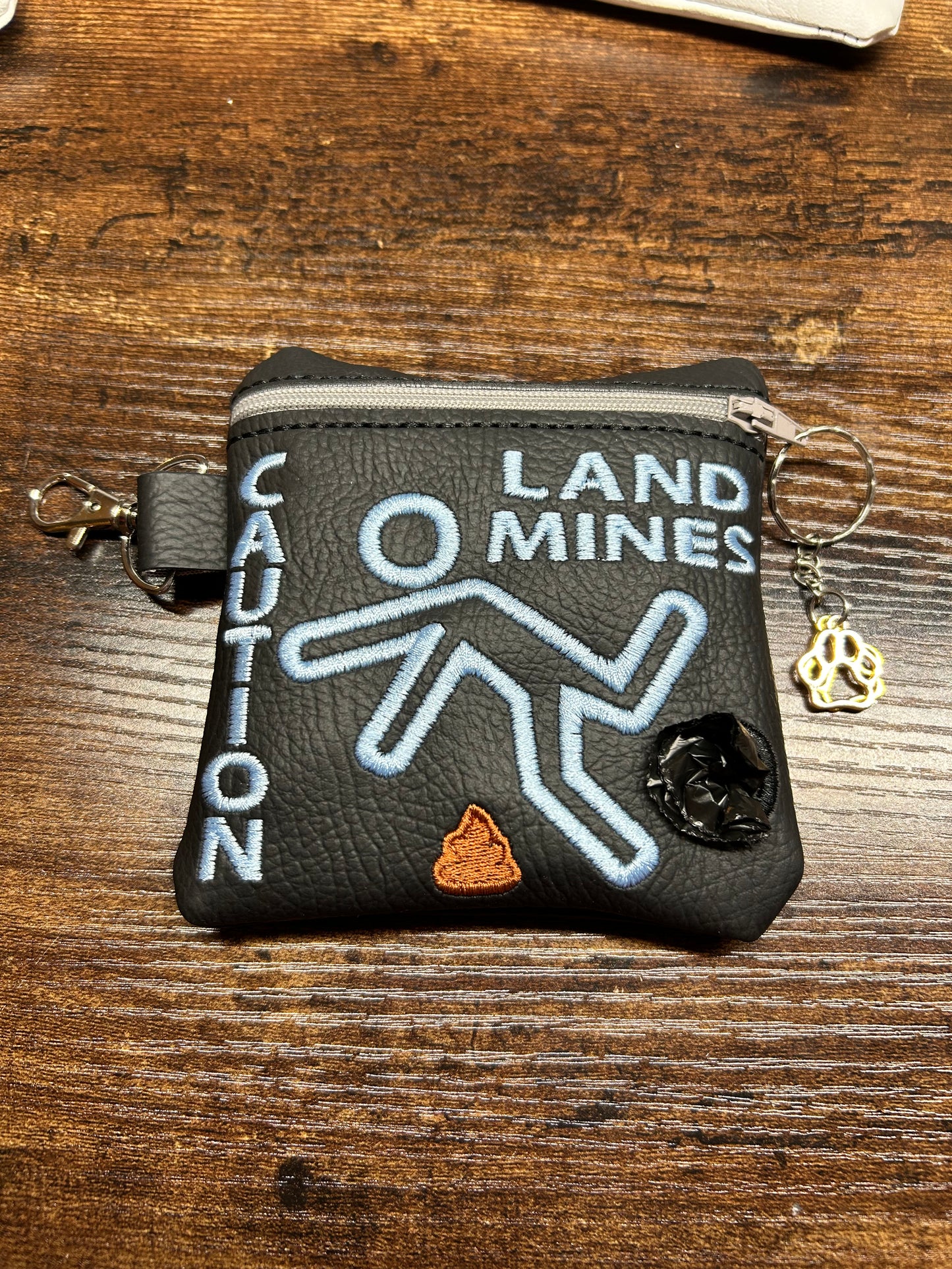 Caution Embroidered Pet Poo Bag Holder