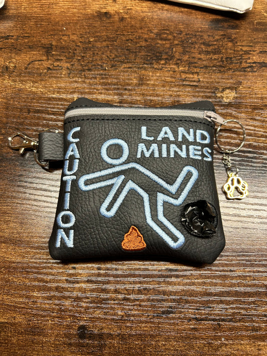 Caution Embroidered Pet Poo Bag Holder