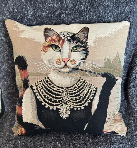 Audrey Hepburn Cat Tapestry Cushion